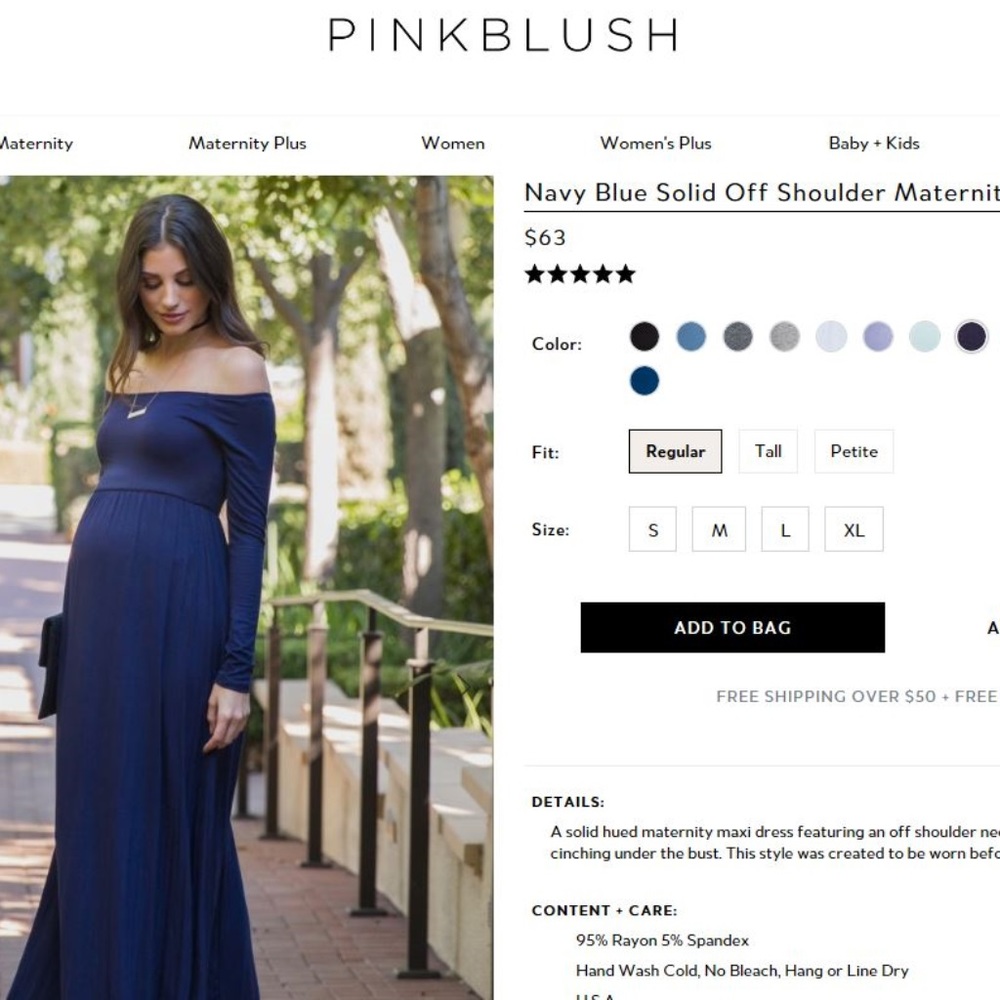 Pinkblush Maternity Navy Long Sleeve maxi Dress